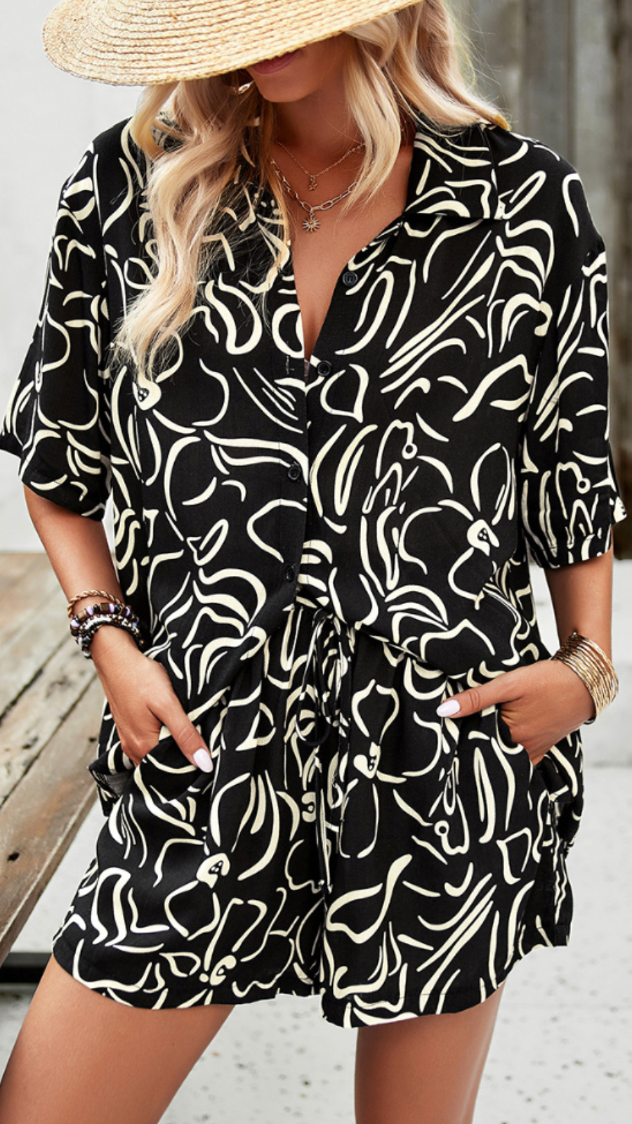 Luchtige dames set met print en hoge shorts – Amaya