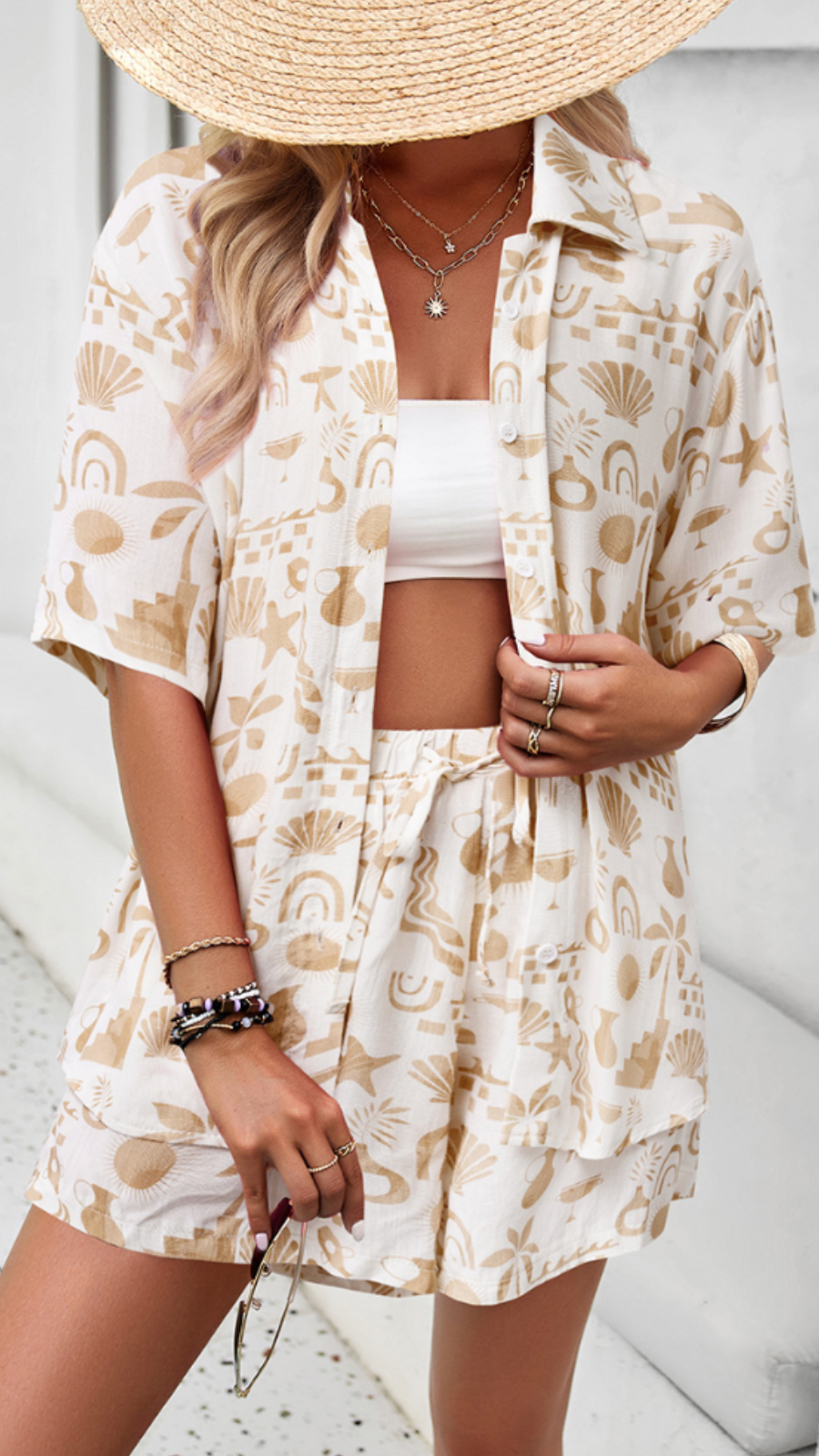 Luchtige dames set met print en hoge shorts – Amaya