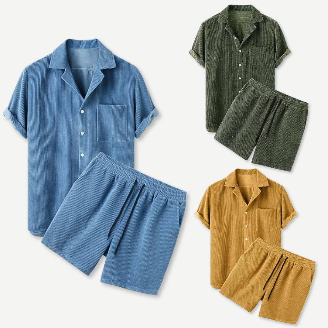 Casual Corduroy Shirt en Shorts Set voor Zomer – Lucas