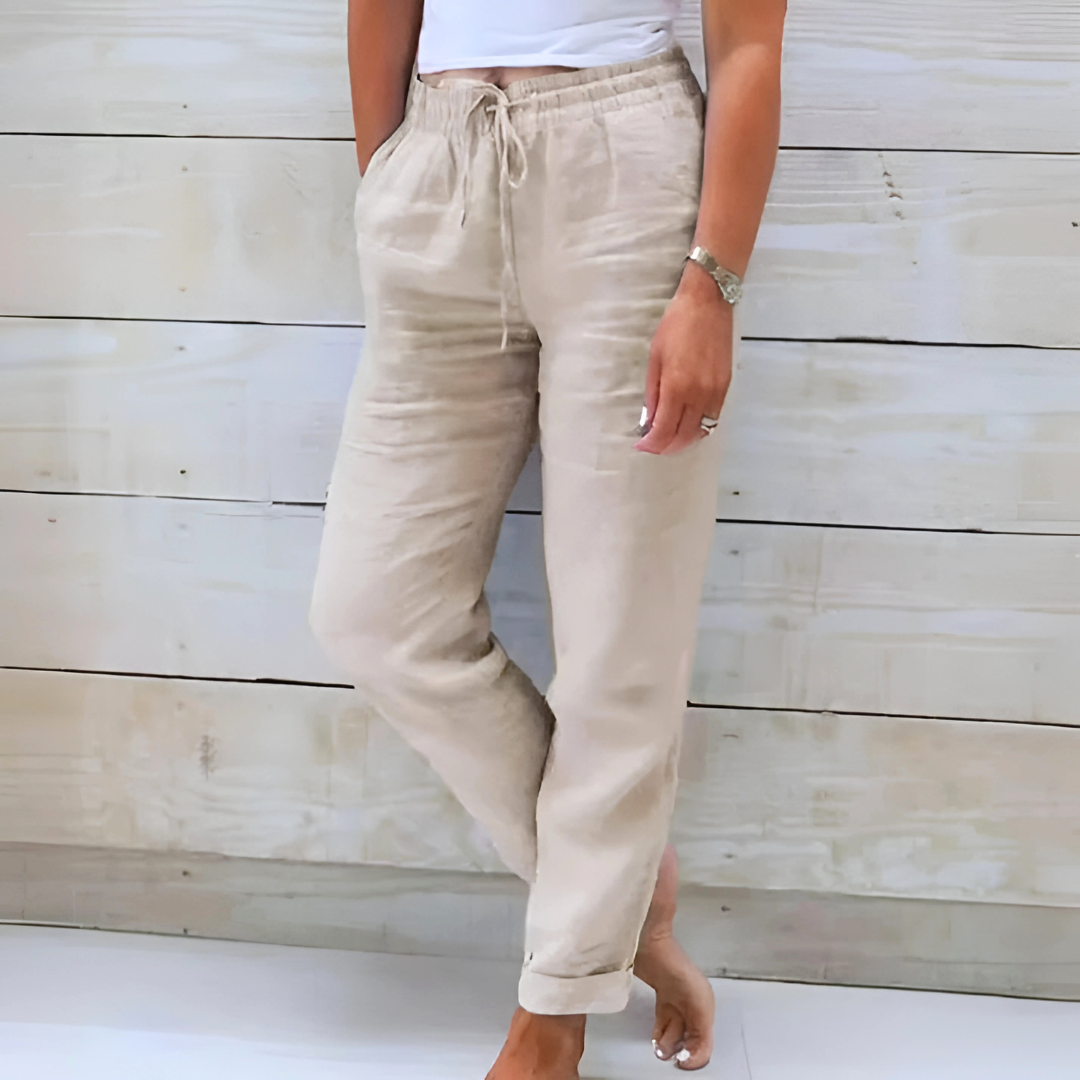 Lichte damesbroek met elastische taille en linnenmix – Susan