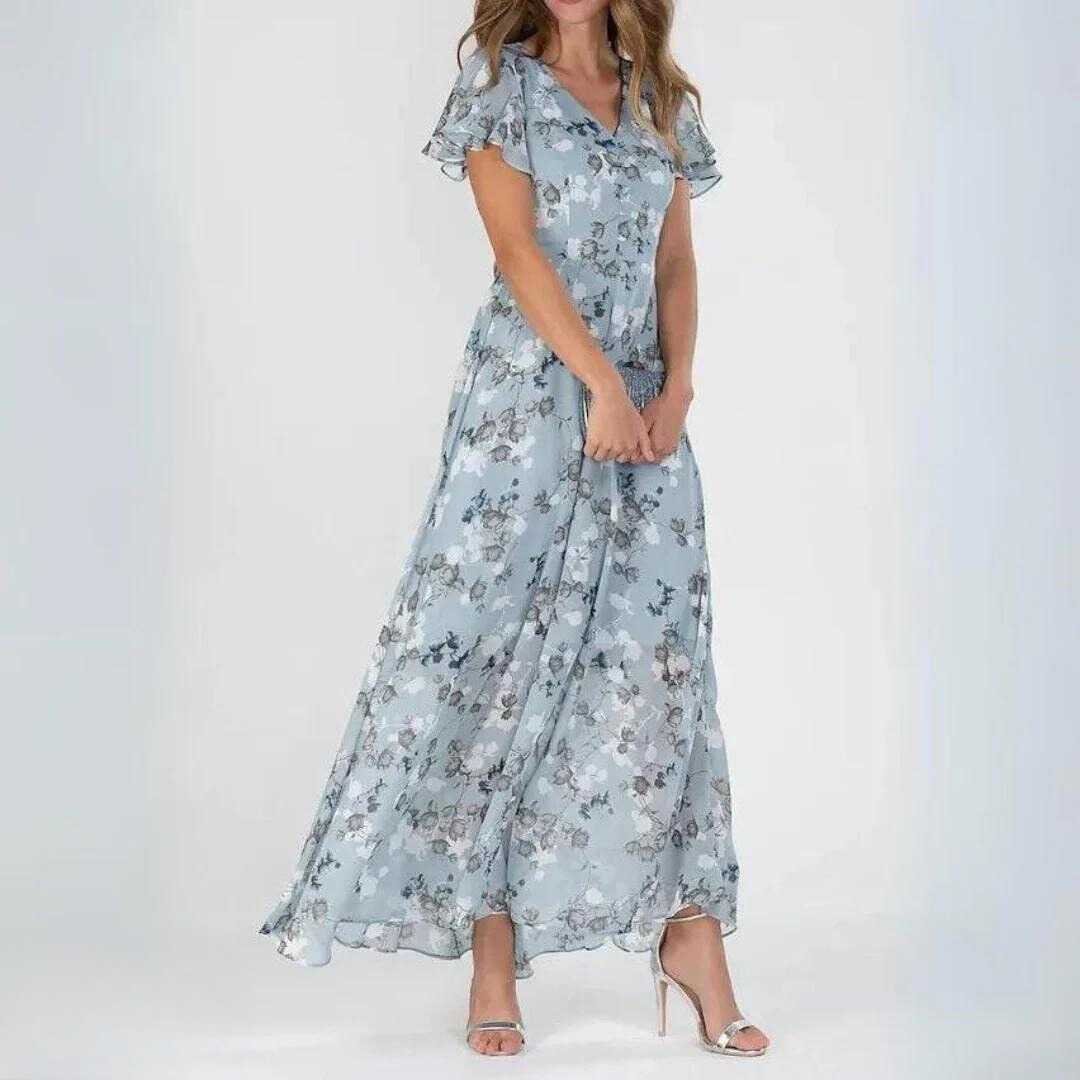Lunora™ | Rosalie Zomerse V-halsjurk met print en open rug – Anna