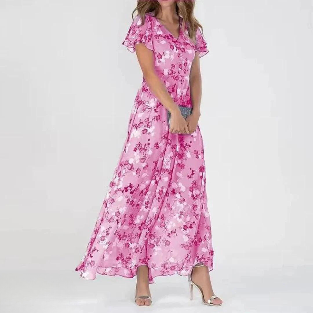 Lunora™ | Rosalie Zomerse V-halsjurk met print en open rug – Anna
