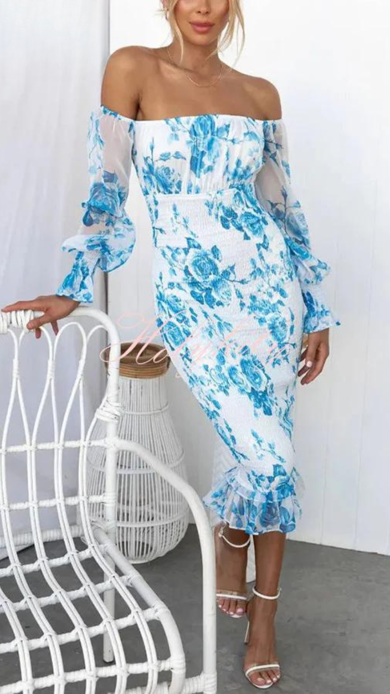 Off Shoulder Bloemen Midi Jurk voor Zomer – Laura