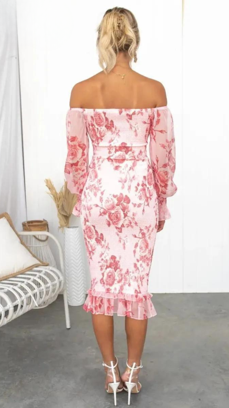 Off Shoulder Bloemen Midi Jurk voor Zomer – Laura