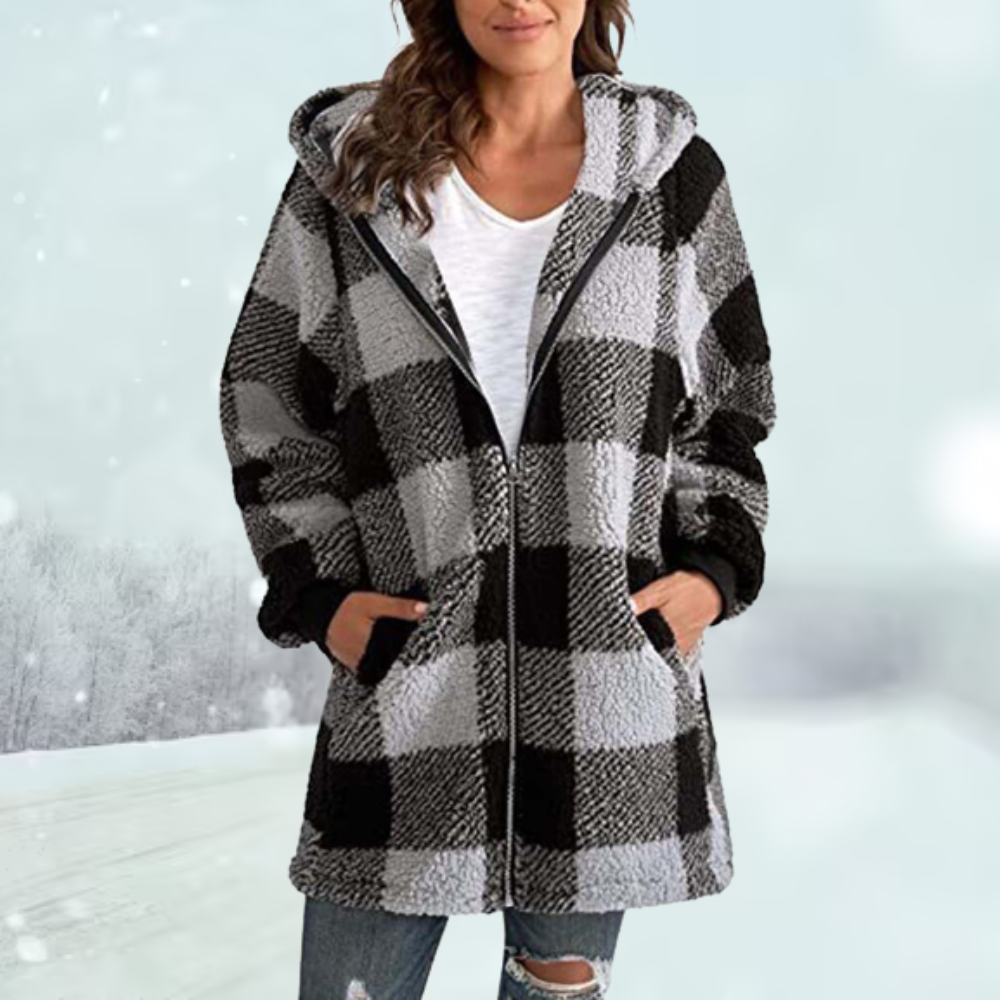 Warme geruite winterjas voor dames – Sophie