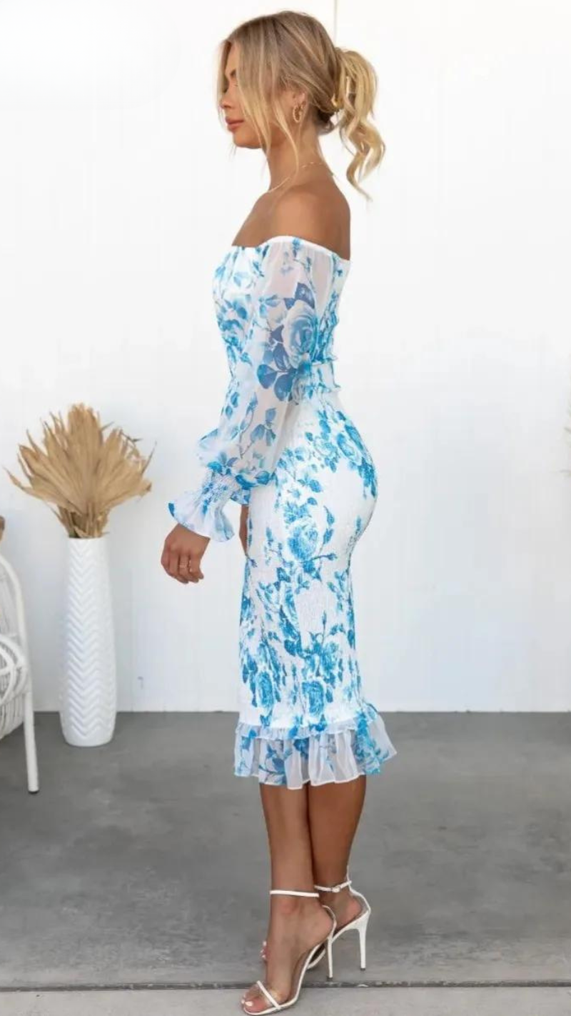Off Shoulder Bloemen Midi Jurk voor Zomer – Laura