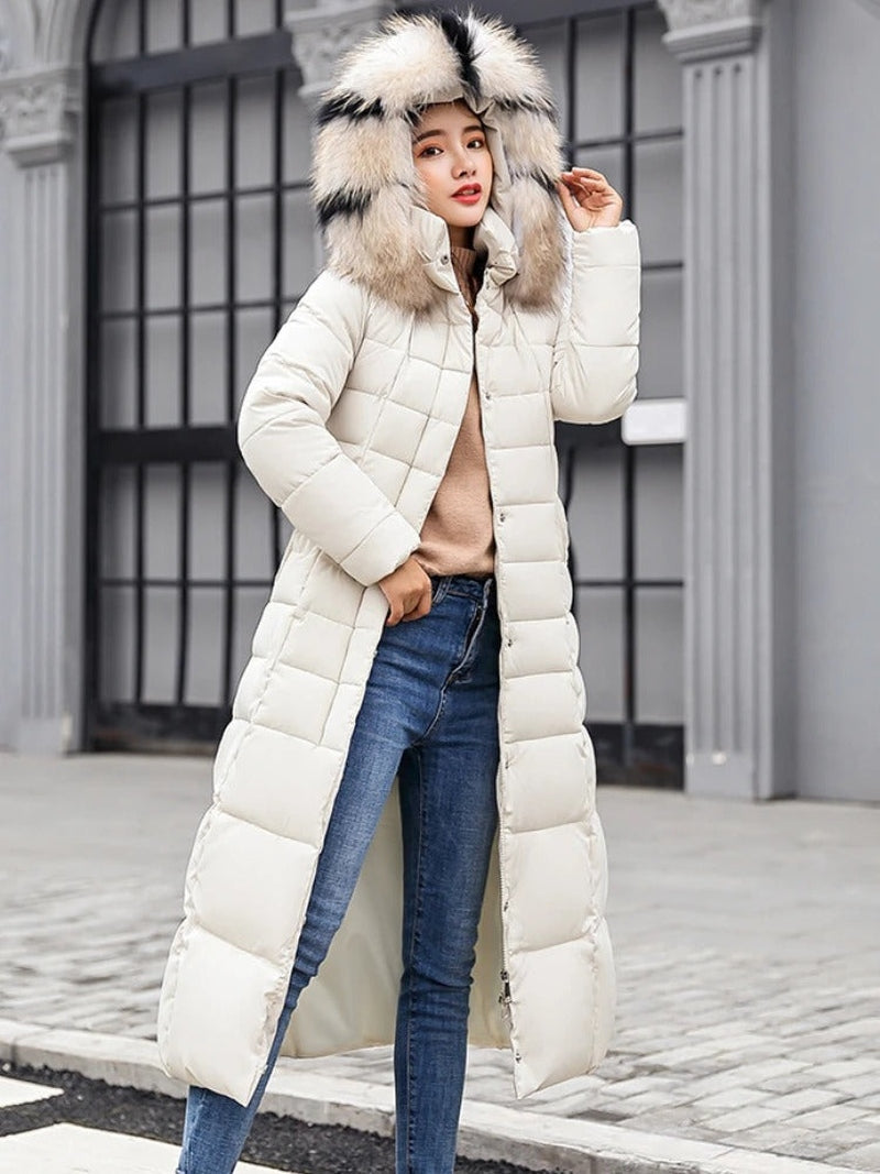 Lange dames winterjas met taille riem en elegante snit – Isabella
