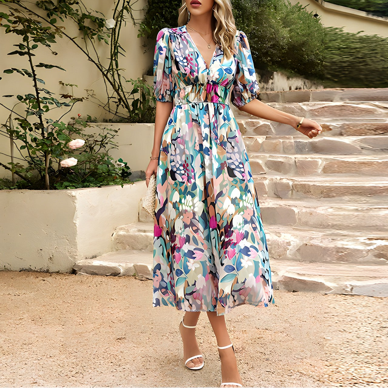 Elegante Midi-Jurk met V-hals voor Dames – Jenny
