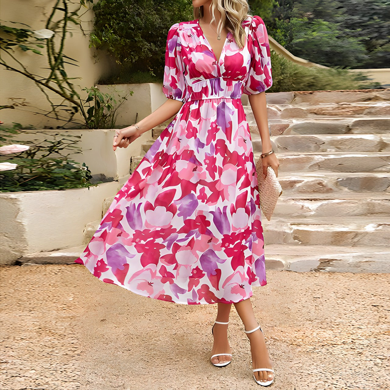 Elegante Midi-Jurk met V-hals voor Dames – Jenny