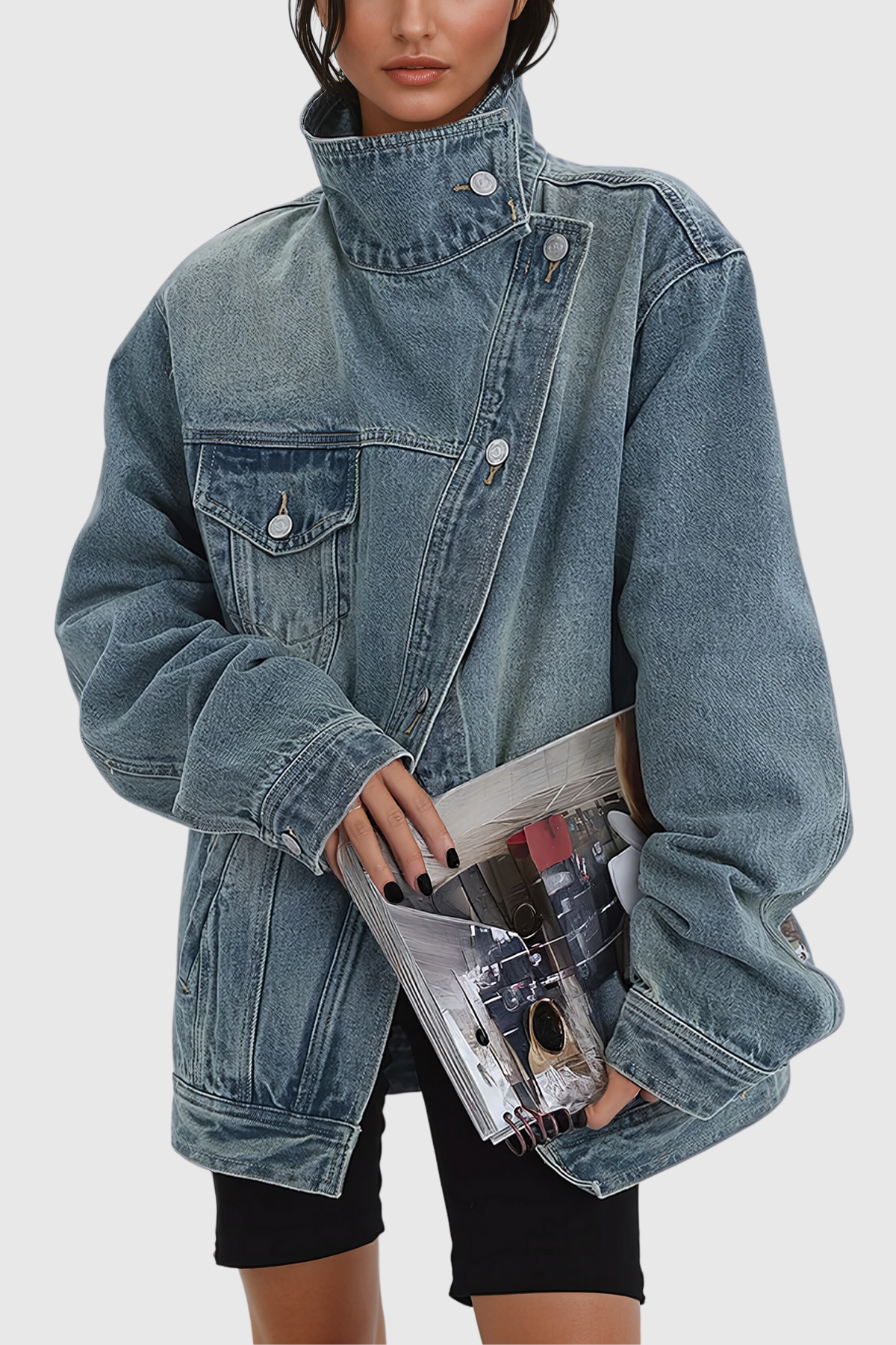 Asymmetrische Oversized Spijkerjas - Vivid Twist Denim Jacket
