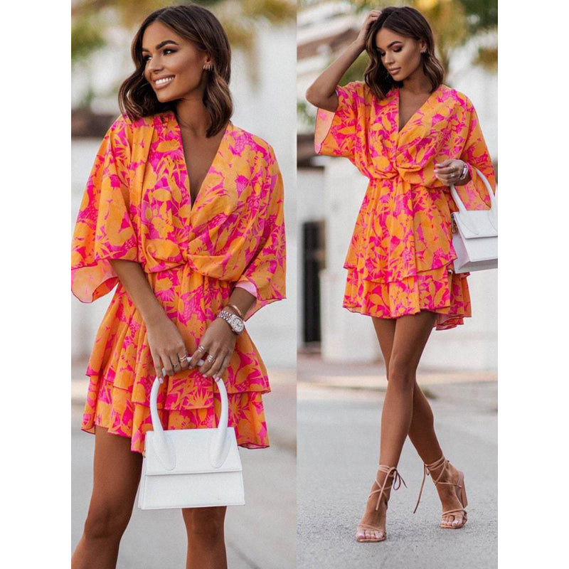 Boho bloemen mini-jurk voor dames met ruffles – Saralyn
