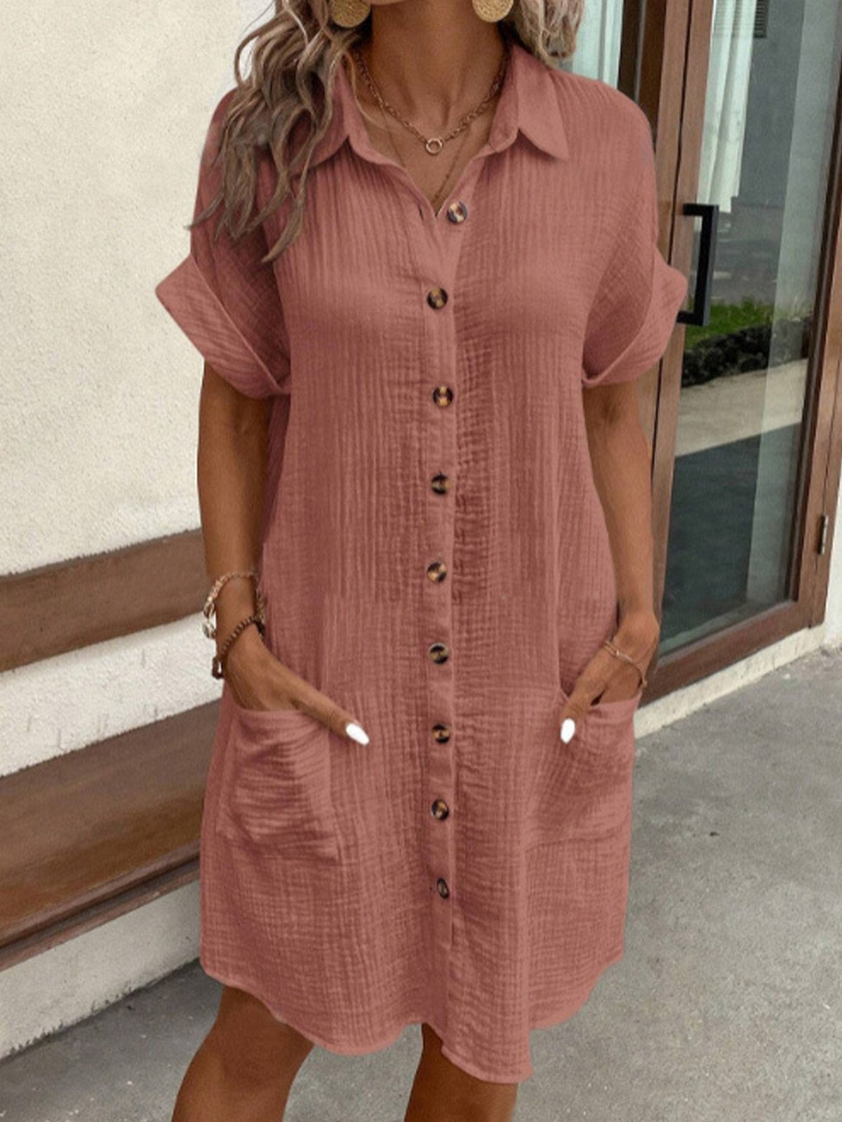 Casual polo jurk dames met zakken – Celest
