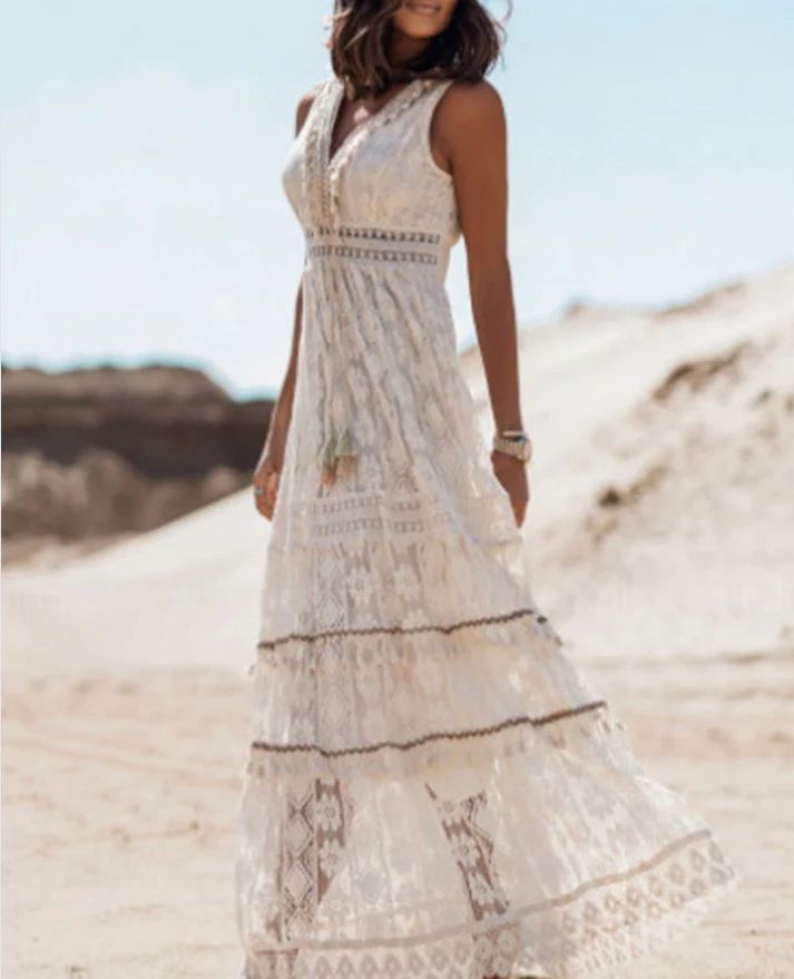 Bohemian Midi Jurk met V-Hals voor Zomerlooks – Nina