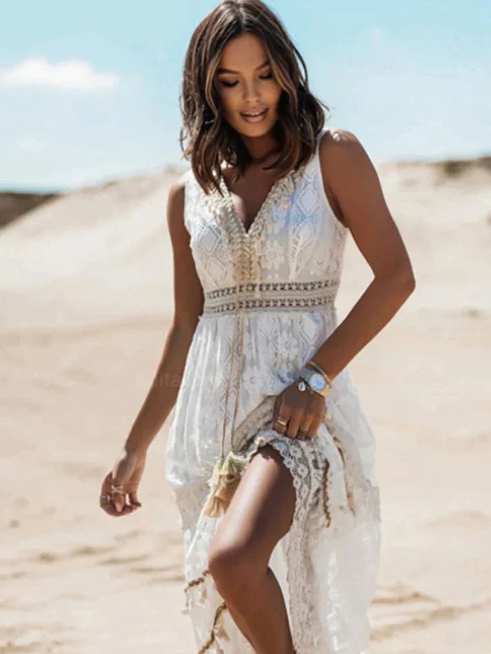 Bohemian Midi Jurk met V-Hals voor Zomerlooks – Nina