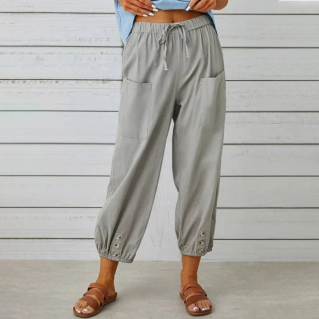 Casual damesbroek met koordtaille en zakken – Claudine