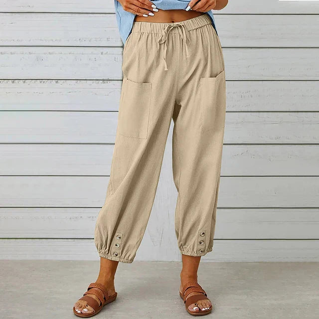 Casual damesbroek met koordtaille en zakken – Claudine