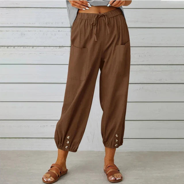 Casual damesbroek met koordtaille en zakken – Claudine