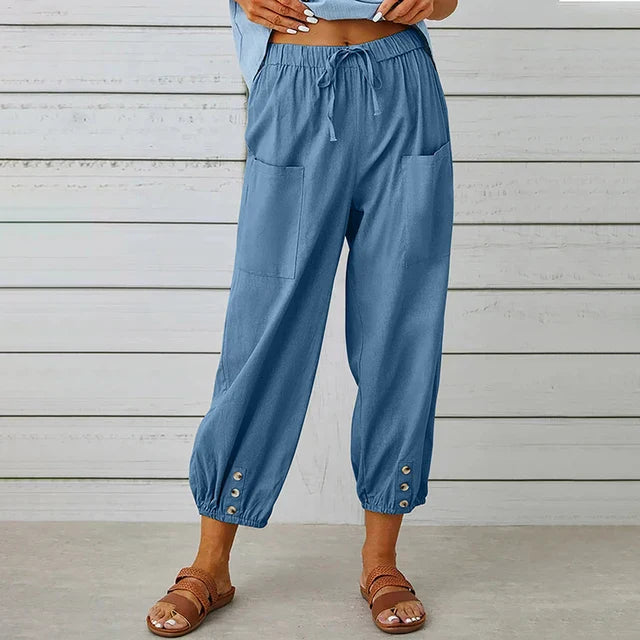 Casual damesbroek met koordtaille en zakken – Claudine