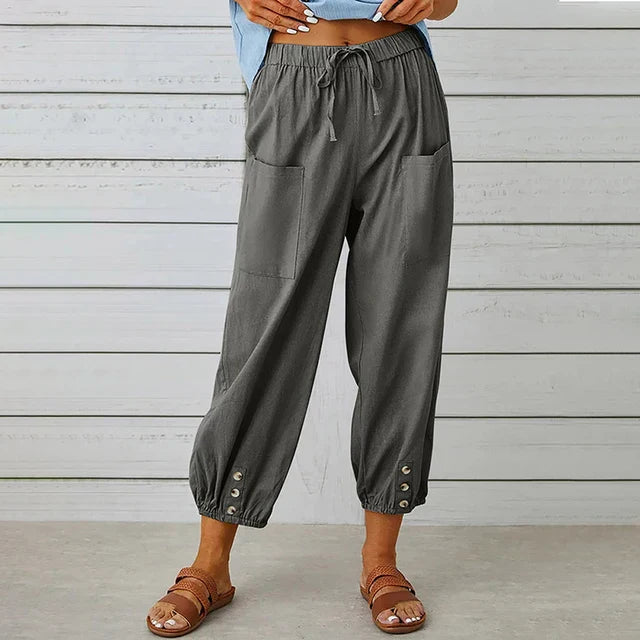 Casual damesbroek met koordtaille en zakken – Claudine