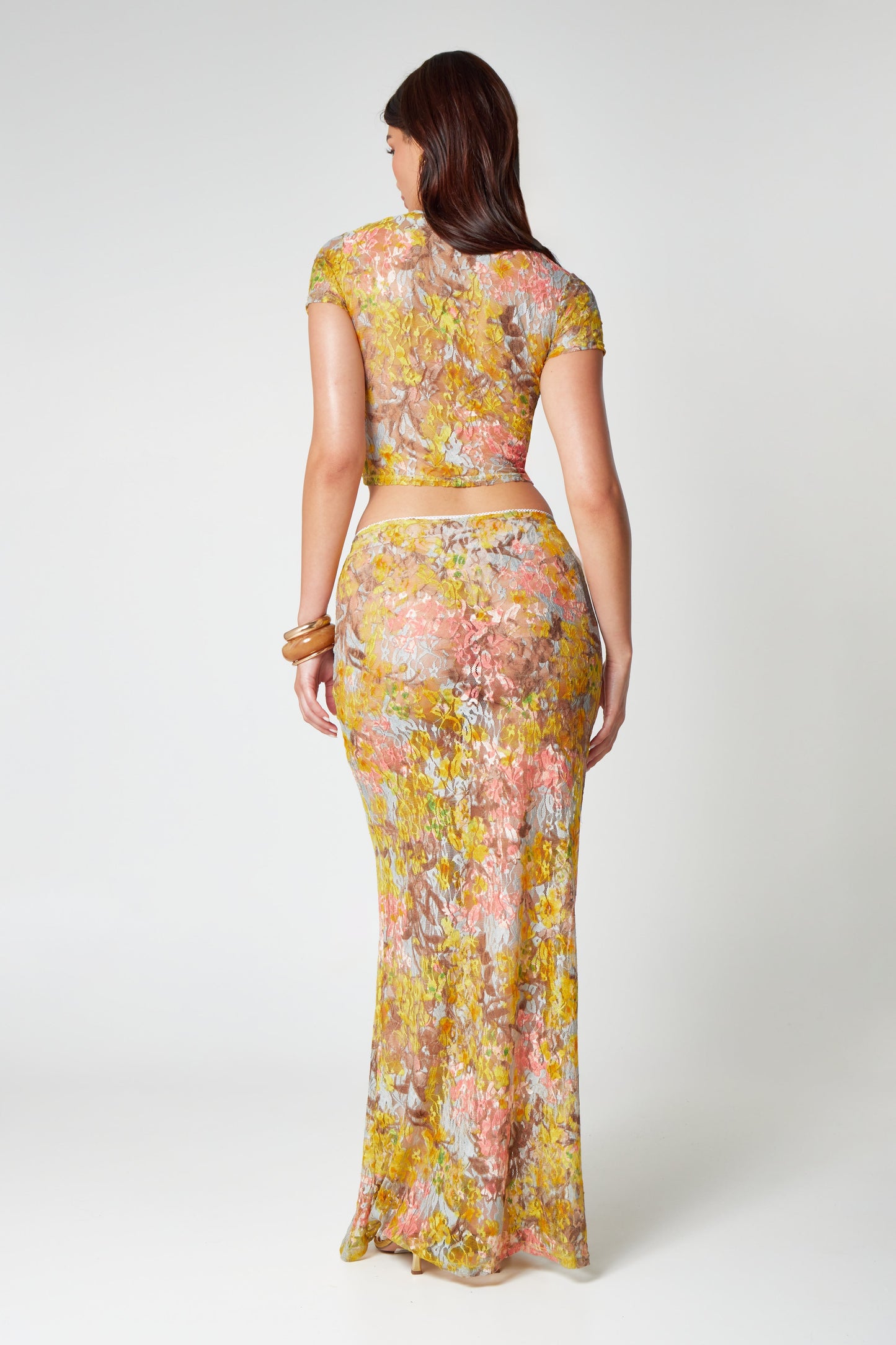 Lace co-ord set met maxi rok en crop top – Selora
