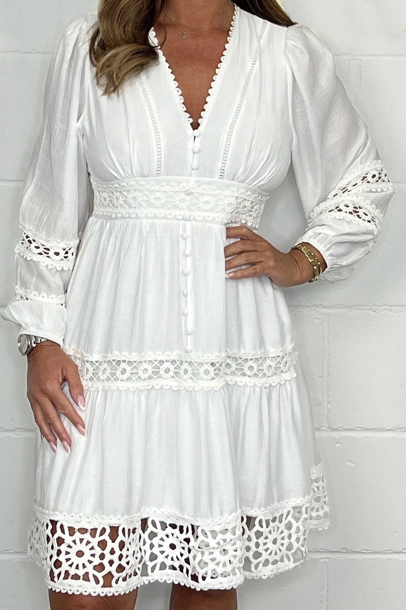 Kanten Jurk V-Hals Comfortabele Elegante Pasvorm – Malira