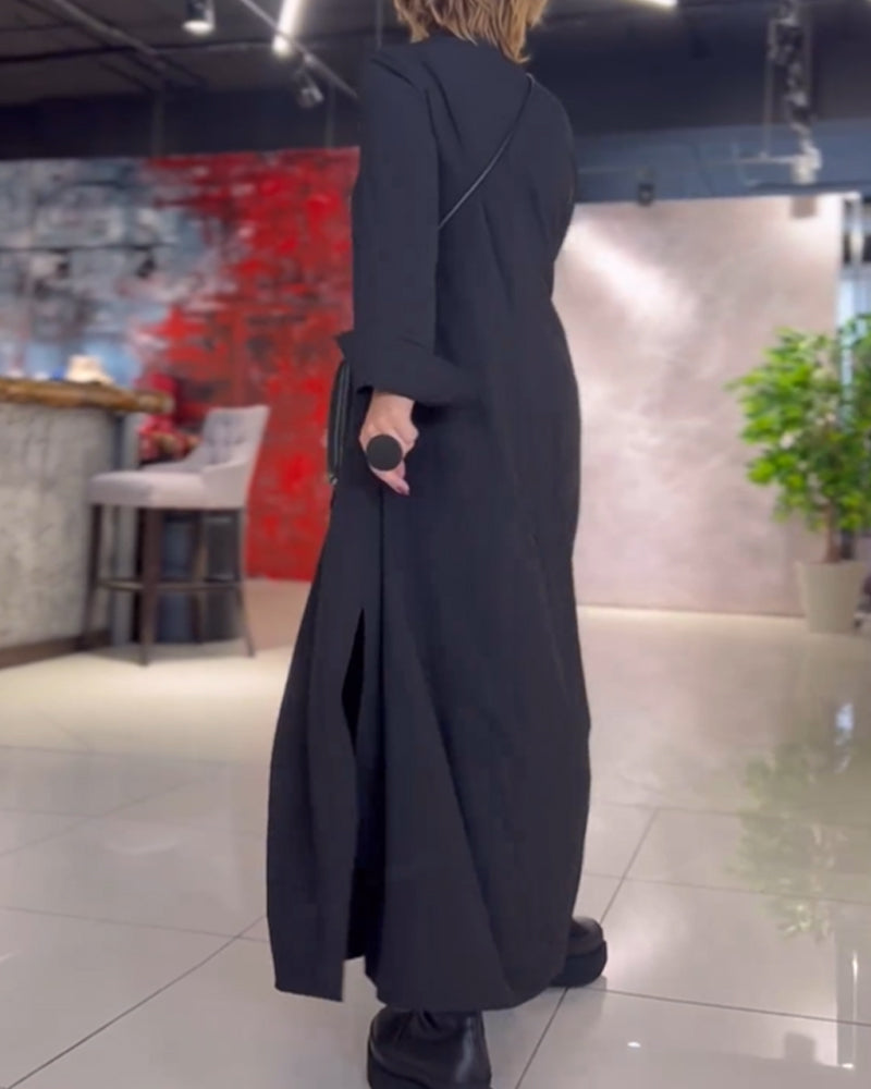 Relaxed maxi jurk met split en reverskraag – Isalda