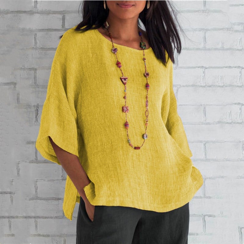 Lichte dames top met oosterse kraagdetails – Maisie