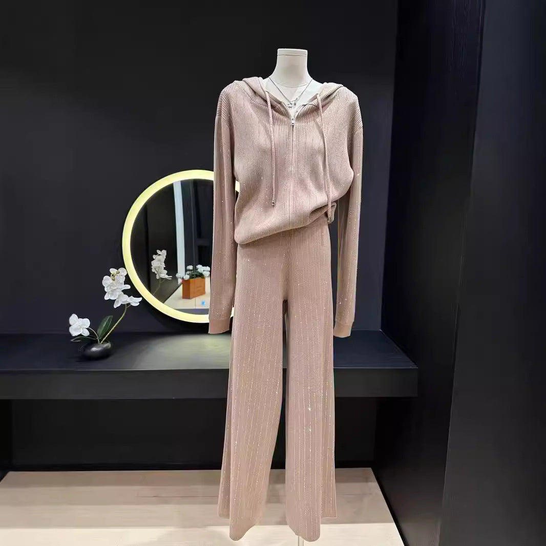 Rekbare dames set met kristallen details en glans – Veloura