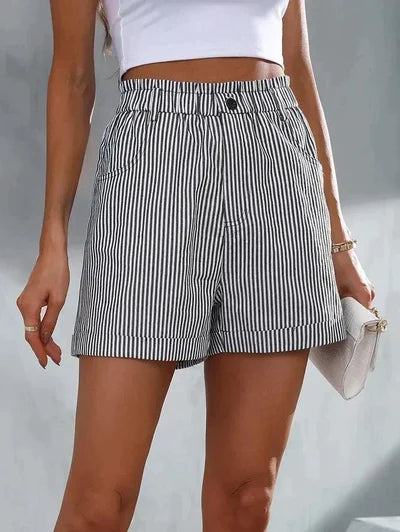 Gestreepte dames shorts met hoge tailleband – Maud