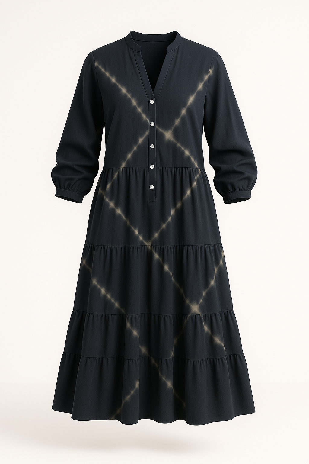 Maxi damesjurk met V-hals en bohemien streeppatroon – Evelina