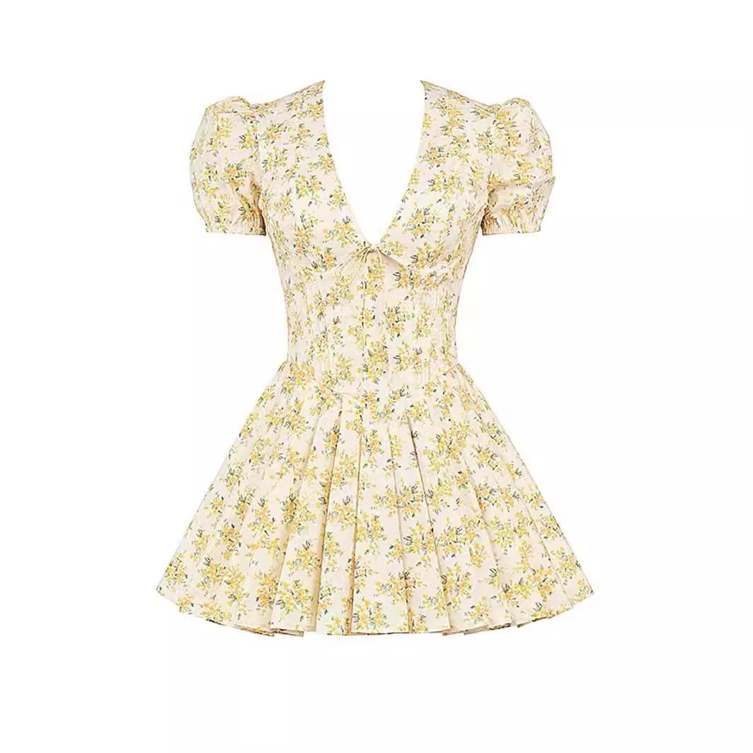 Vintage bloemen mini jurk met stretchkatoen dames – Lottie