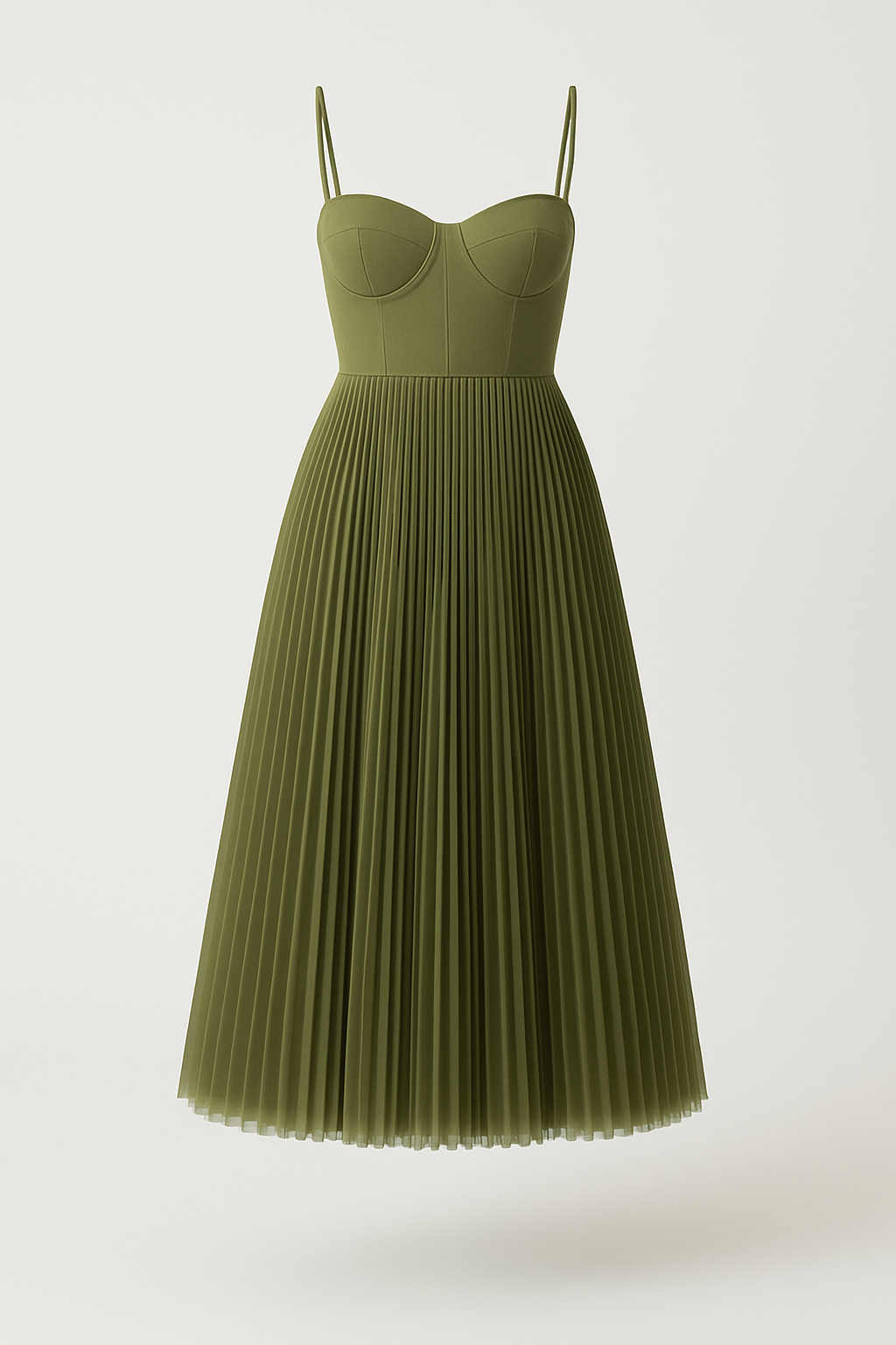 Romantische plissé midi-jurk met bustier – Olivia