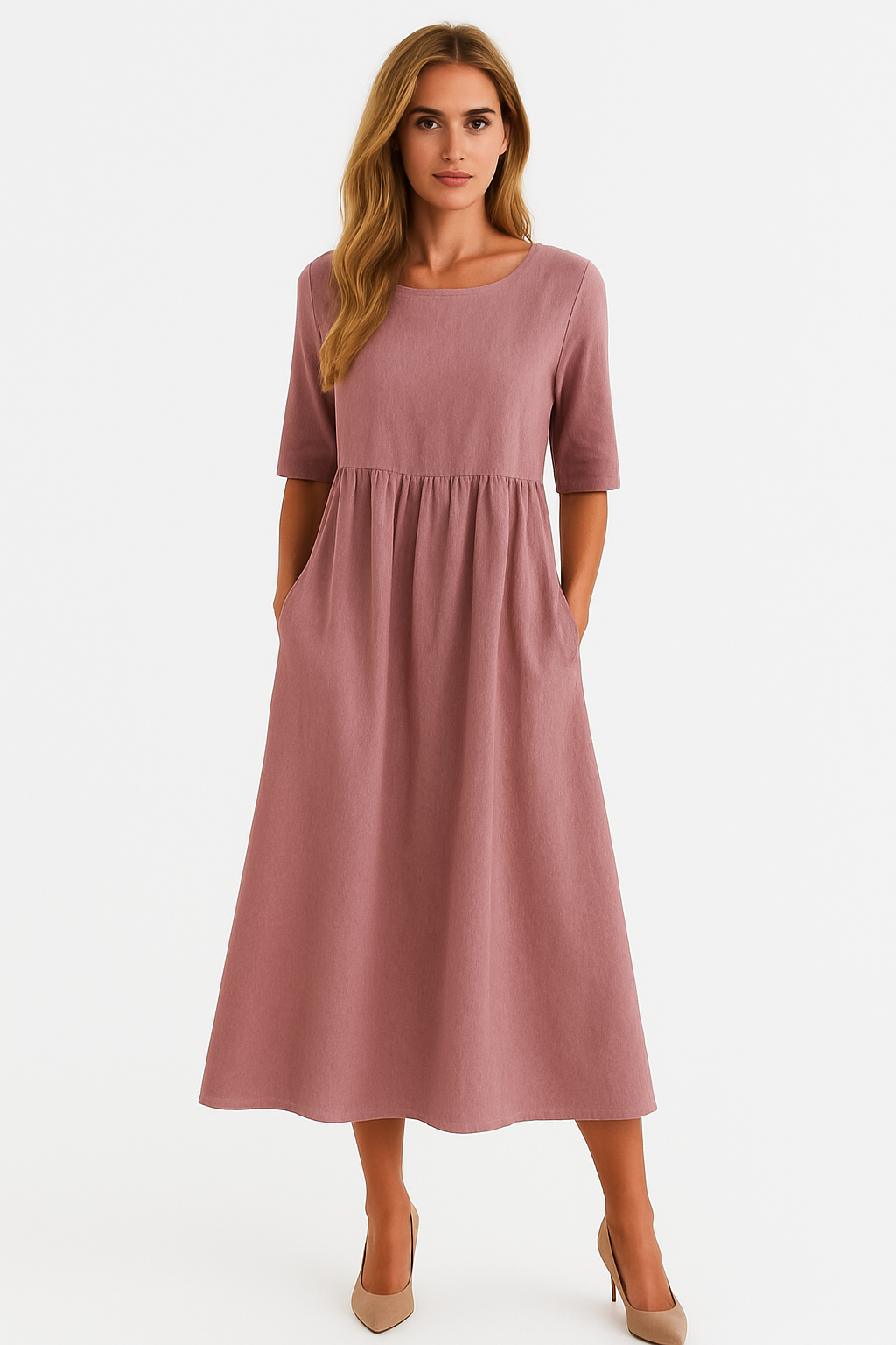 Relaxed maxi-jurk met ronde hals – Elin