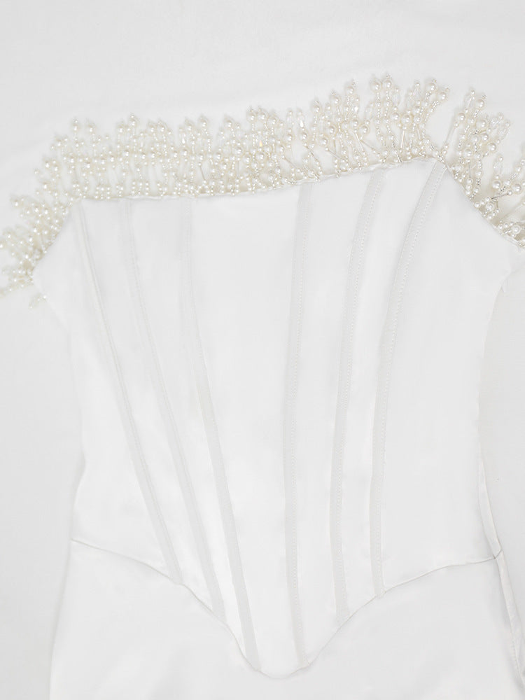 Maxi avondjurk met pareldetails voor dames – Yasmin