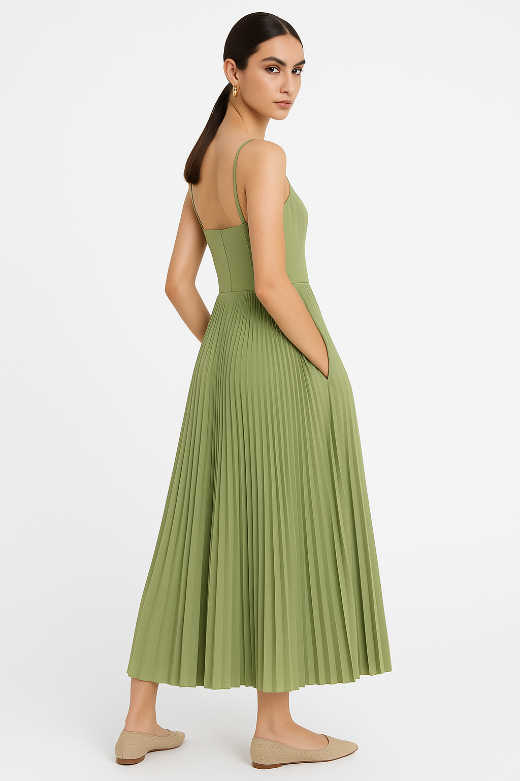 Romantische plissé midi-jurk met bustier – Olivia