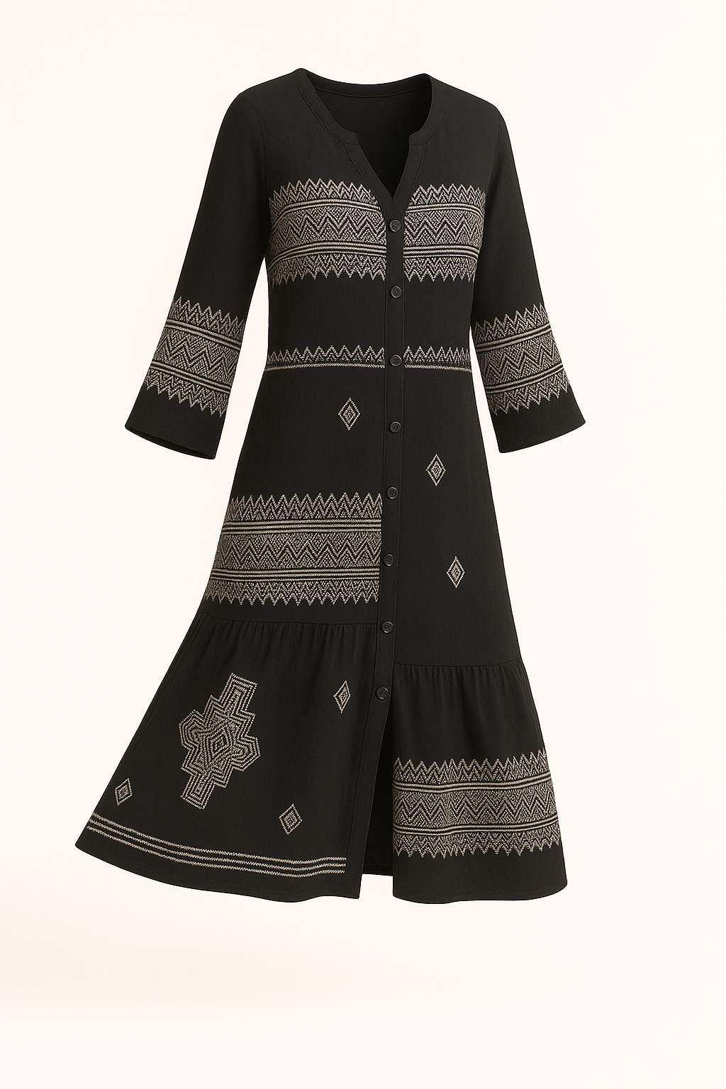 Maxi-jurk met V-hals en trompetmouwen – Mila
