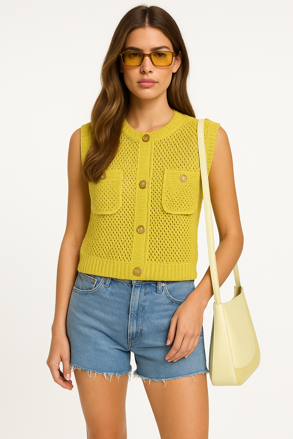 Mouwloos Gebreid Zomervest met Knoopjes – Livana