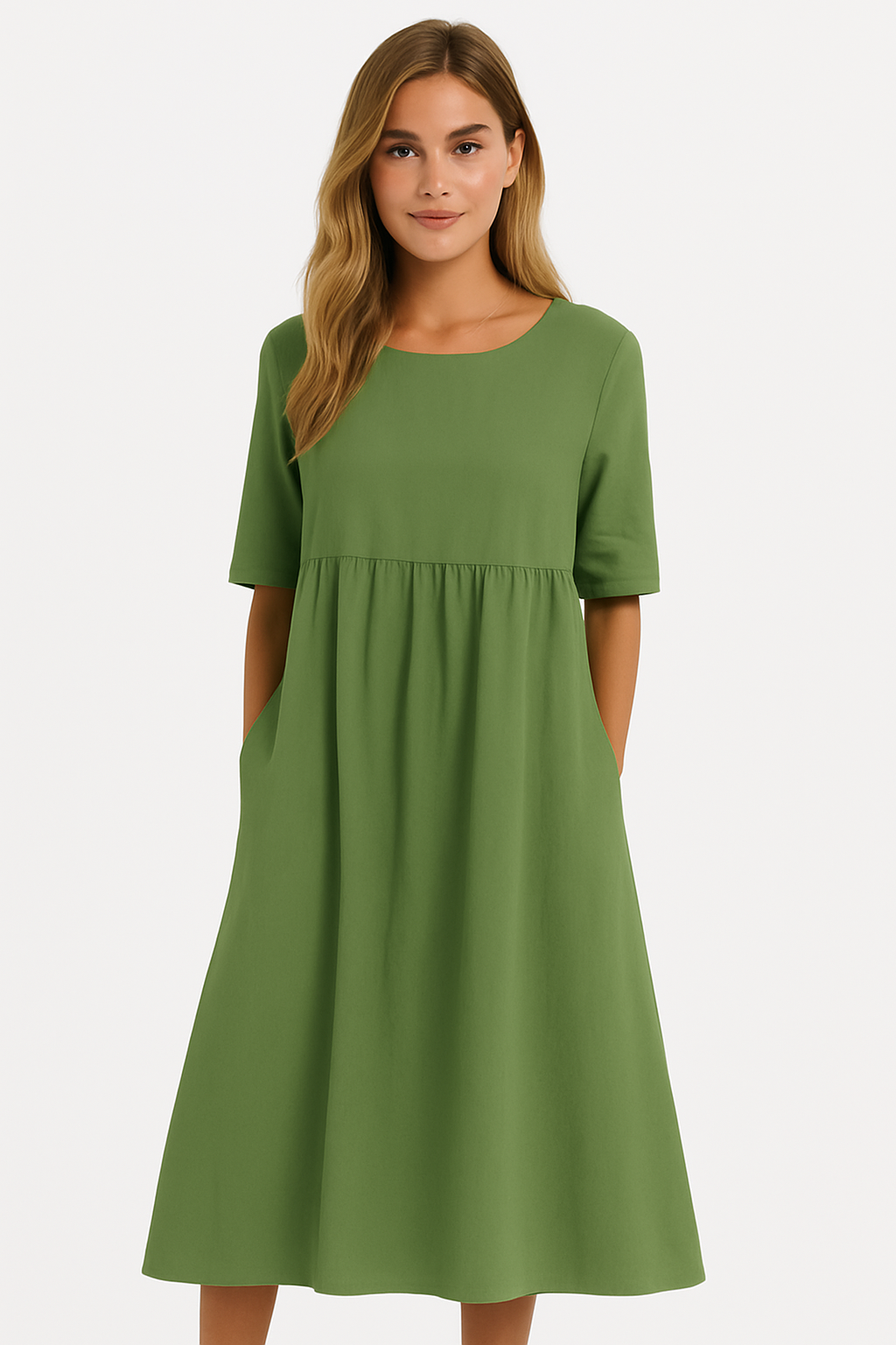 Relaxed maxi-jurk met ronde hals – Elin