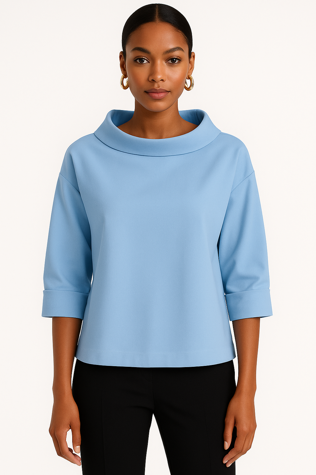 Casual top met effen revers en 3/4-mouwen – Miriam