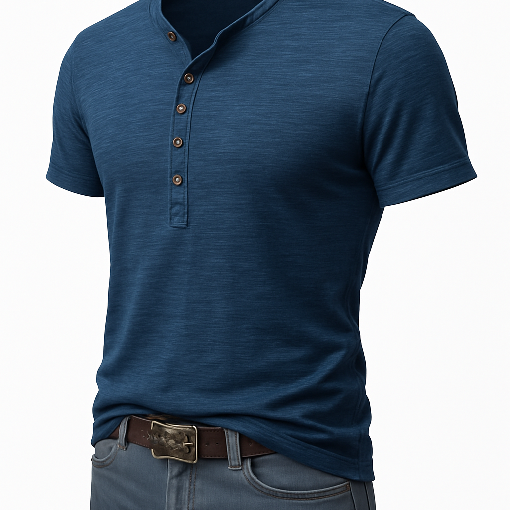 Henley shirt heren katoen vintage stijl zomer – Bas
