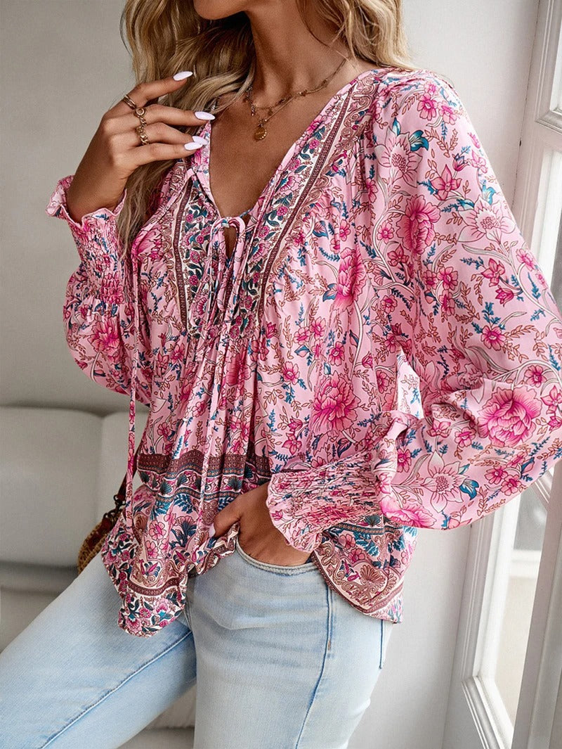 Bloemen Blouse Dames Elegant Geplooid Design – Elissia