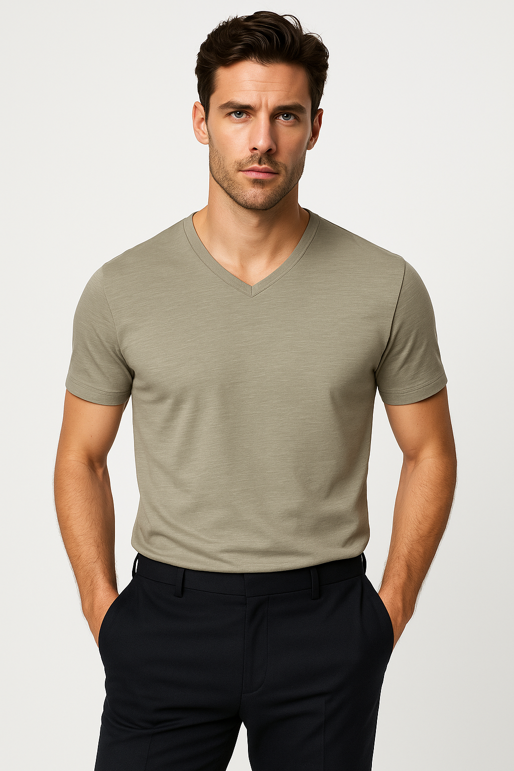 Bamboe heren T-shirt met V-hals lichtgewicht –Ambroos