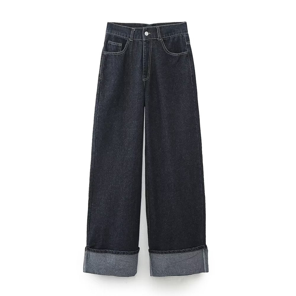 Denim Set voor Dames met Cropped Jacket en Wijde Jeans – Reyna