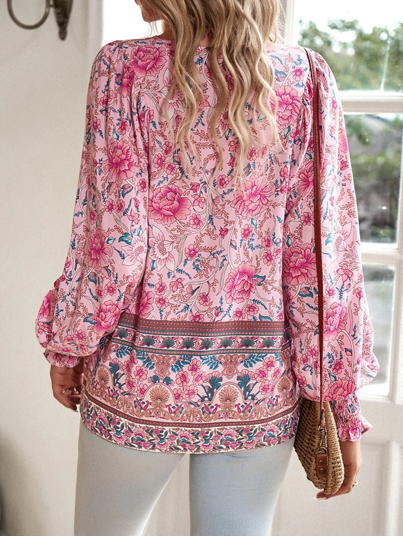 Bloemen Blouse Dames Elegant Geplooid Design – Elissia