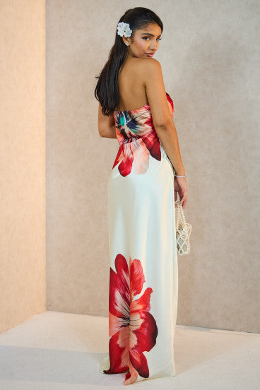 Strapless bloemenjurk voor dames met lange rok – Avaleen