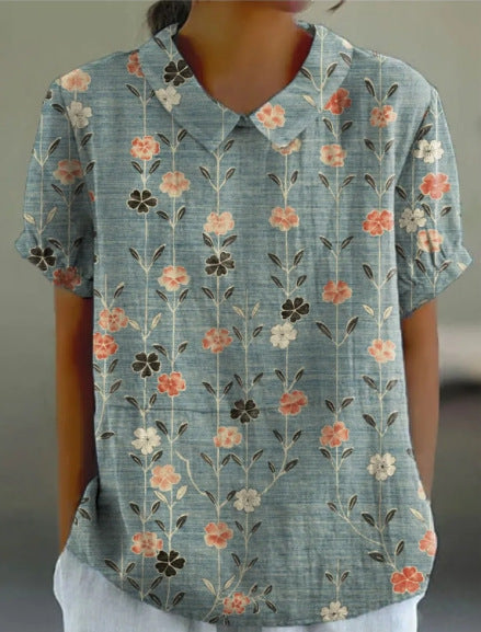 Linnen Blouse Dames Bloemenprint Zomer Casual – Jane