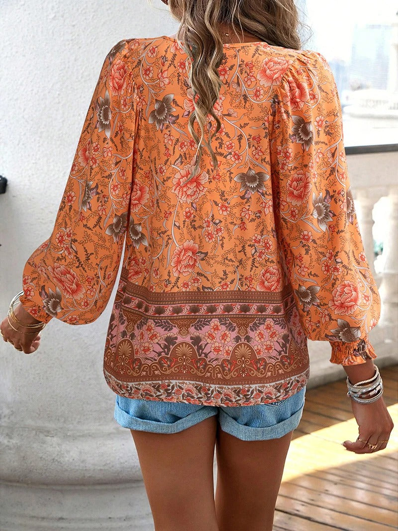 Bloemen Blouse Dames Elegant Geplooid Design – Elissia