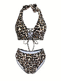 Panterprint Bikini met Halter en Hoge Snit – Seravena