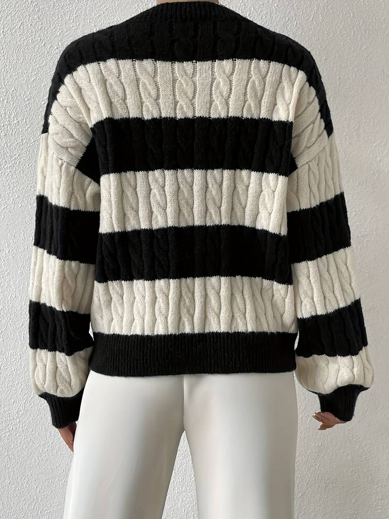 Gestreepte V-hals herfst/winter trui – Angela