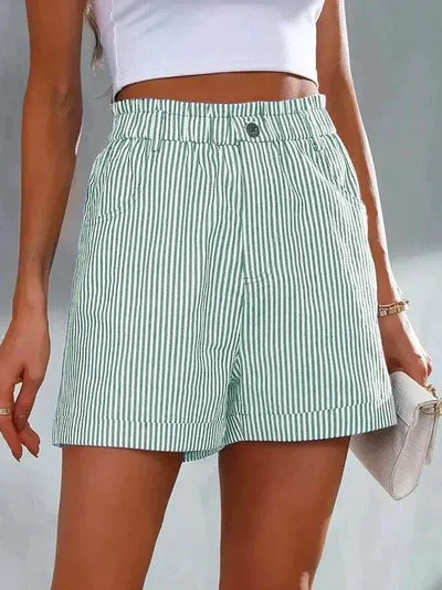 Gestreepte dames shorts met hoge tailleband – Maud
